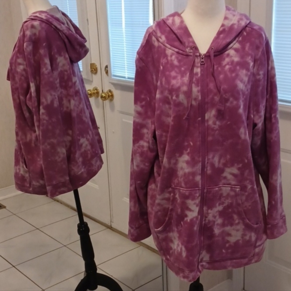 4/$60 Purple Tie-Dye Zippered Hoodie - Size 1X (US16)